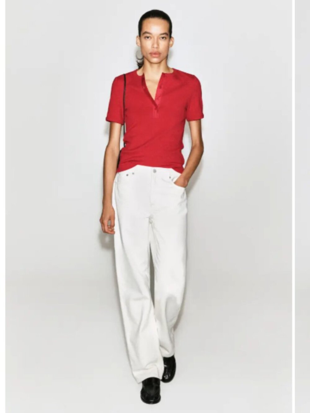 COS Ribbed Henley T-shirt in Red M - Picture 8 of 10
